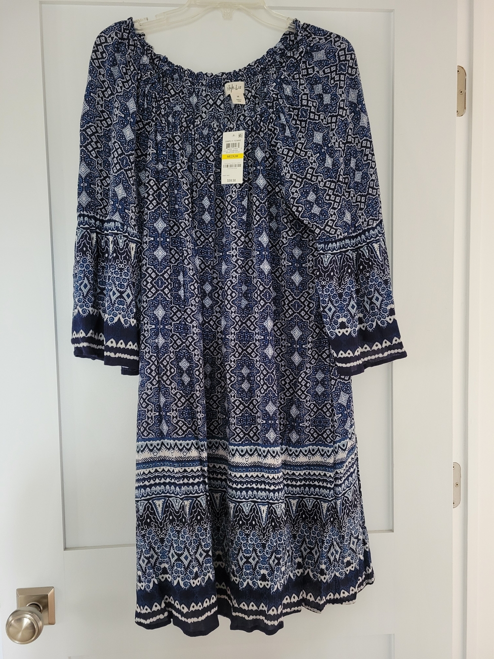 Style & Co. Navy and White Printed Midi Dress